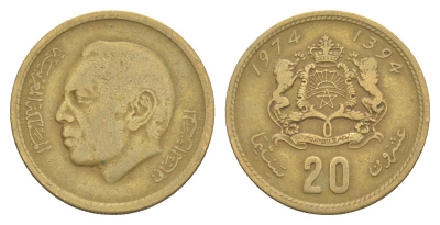Марокко 20 сантимов 1974 Y 61 медь алюминий никель 4166-1344