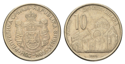 Сербия 10 динаров 2005 KM 41 медь цинк никель 4695-315