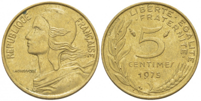 ФРАНЦИЯ 5 САНТИМОВ 1975 ТИП MARIANNE KM 933 медь алюминий никель 3309-1041