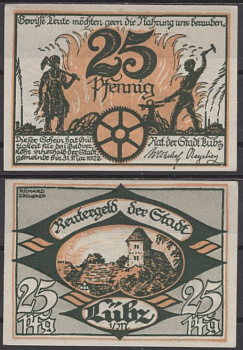Любц 25 пфеннигов 1922 DeNG 2 835.1-2/3 бумага UNC (пресс) 8592-8-1-1