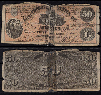 Конфедеративные Штаты Америки 50 долларов 1861 КОПИЯ, Ричмонд бумага 6293-1-1-1