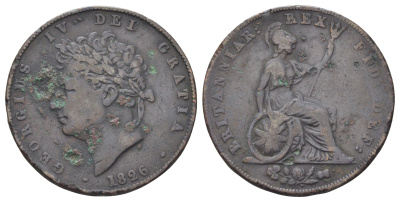 Великобритания 1/2 пенни 1826 Георг IV (1820-1830) KM 692, Spink 3824 медь 4707-816