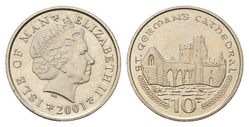Остров Мэн 10 пенсов 2001 Елизавета II (1952-2022) KM 1039 медно-никель UNC 4121-1132