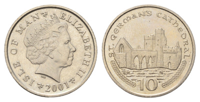 Остров Мэн 10 пенсов 2001 Елизавета II (1952-2022) KM 1039 медно-никель UNC 4121-1132