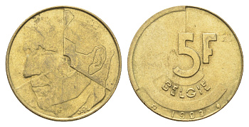 Бельгия 5 франков 1993 Belgie, Бодуэн I (1951-1993) KM 164 медь алюминий никель 4706-337