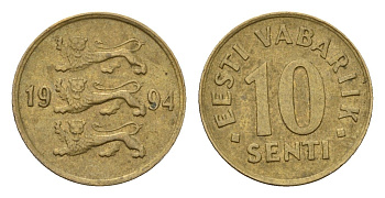 Эстония 10 сентов 1994 KM 22 латунь 4696-135