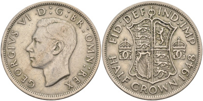 Великобритания 1/2 кроны 1948 Георг VI (1936-1952) KM 866, Spink 4101 медно-никель 4593-432