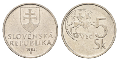 Словакия 5 крон 1993 KM 14 сталь плакированная никелем 4703-652