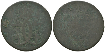 Дания 1 скиллинг 1771 Кристиан VII (1766-1808) KM 616 медь    4364-4241