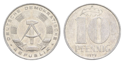 ГДР 10 пфеннигов 1979 A KM 10 алюминий 4630-747