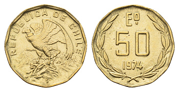 Чили 50 эскудо 1974 KM 201 никель латунь UNC 650-1844