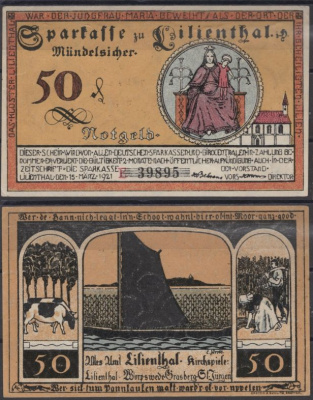 Лилиенталь 50 пфеннигов 1921 серия E DeNG 2 802.8-2/2 бумага UNC (пресс) 8608-35-2-2