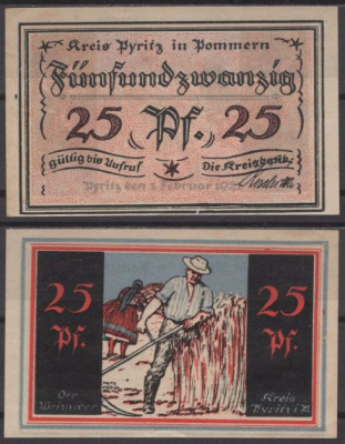 Пириц 25 пфеннигов 1921 Grabowski 1082.1b-1/2 бумага UNC (пресс) 2193-53-2-2