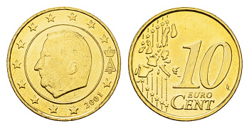 Бельгия 10 евроцентов 2001 Альберт II (1993-2013) KM 227 нордик UNC 4685-219