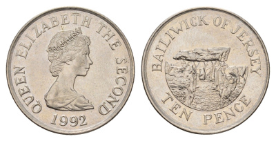 Джерси 10 пенсов 1992 Елизавета II (1952-2022) KM 57.2 медно-никель UNC 4118-433