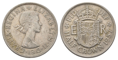 Великобритания 1/2 кроны 1957 Елизавета II (1952-2022) KM 907, Spink 4145 медно-никель 4692-436