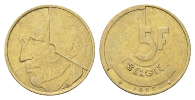Бельгия 5 франков 1986 Belgie, Бодуэн I (1951-1993) KM 164 медь алюминий никель 4706-243