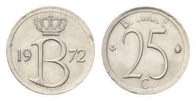 Бельгия 25 сантимов 1972 Belgique, Бодуэн I (1951-1993) KM 153 медно-никель 4705-341