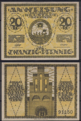 Нойштадт 20 пфеннигов 1920 Tieste 4950.05.05 бумага UNC (пресс) 8612-21-1-2