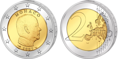 Монако 2 евро 2009 Князь Альберт II KM 195 биметалл UNC 4571-854
