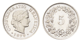 Швейцария 5 раппенов 1979 KM 26 медно-никель UNC 4705-1268