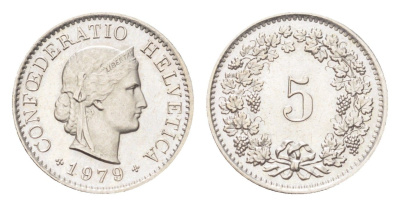Швейцария 5 раппенов 1979 KM 26 медно-никель UNC 4705-1268