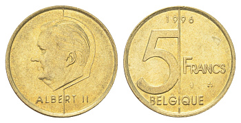 Бельгия 5 франков 1996 Belgique, Альберт II KM 189 алюминиевая бронза 4706-352