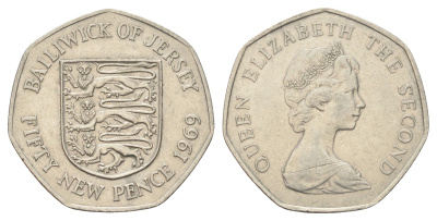 Джерси 50 новых пенсов 1969 герб, Елизавета II (1952-2022) KM 34 медно-никель 4692-1024