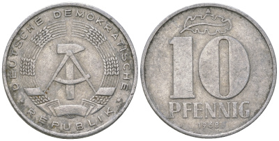 ГДР 10 пфеннигов 1968 A KM 10 алюминий 3459-617