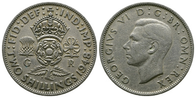 Великобритания 2 шиллинга (флорин) 1948 Георг VI (1936-1952) KM 865, Spink 4102 медно-никель 4381-1122
