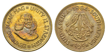 ЮАР 1/2 цента 1964 Ян ван Рибек KM 56 латунь 4693-537