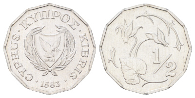 Кипр 1/2 цента 1983 год-тип KM 52 алюминий UNC 206-847