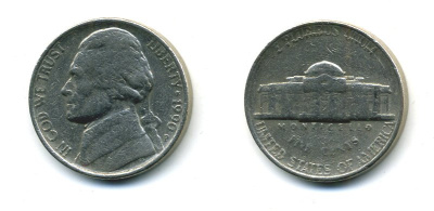 США 5 ЦЕНТОВ 1990 ДЖЕФФЕРСОН KM A192 медно-никель 4364-336
