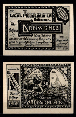 Австрия, Меггенхофен 30 геллеров 1921 Jaksc/Pick 0603-IId-30 бумага aUNC 2193-22-1-2
