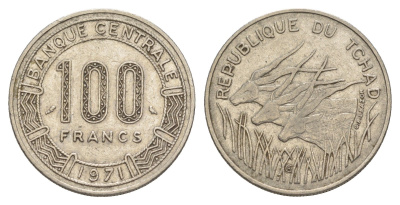 Чад 100 франков 1971 KM 2 никель 4646-542