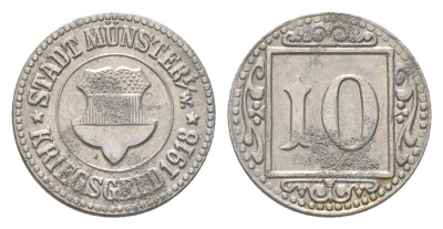 Мюнстер в Вестфалии 10 пфеннигов 1918 Funck 350.3A, Men18 22668.1 железо 4708-917