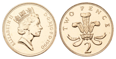 Великобритания 2 пенса 1990 Елизавета II (1952-2022) KM 936, Spink 4376 (C3) бронза BU 4691-646