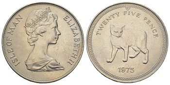 Остров Мэн 25 пенсов 1975 Мэнкская кошка KM 31 медно-никель BU 1087-8-13