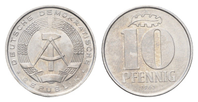 ГДР 10 пфеннигов 1963 A KM 10 алюминий UNC 4695-1025