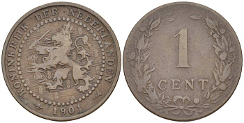 НИДЕРЛАНДЫ 1 ЦЕНТ 1901 ВИЛЬГЕЛЬМИНА I (1891-1948) KM 130 бронза 4547-1264