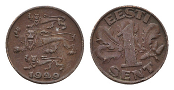 Эстония 1 сент 1929 год-тип KM 10 бронза 26-1653