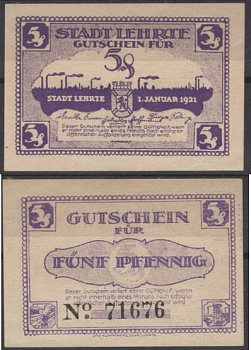 Лерте 5 пфеннигов 1921 Grabowski L30.1a бумага UNC (пресс) 8601-9-4-1