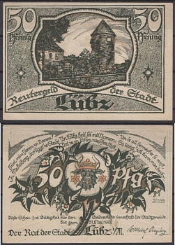 Любц 50 пфеннигов 1922 DeNG 2 835.1-3/3 бумага UNC (пресс) 8592-8-3-1