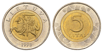 Литва 5 лит 1998 KM 113 биметалл UNC 23-136