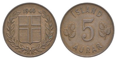 Исландия 5 эйре 1946 KM 9 бронза 4635-124