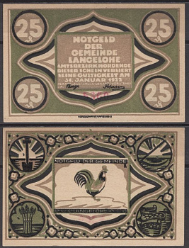 Лангелоэ 25 пфеннигов 1921 курица, Langelohe DeNG 2 765.2a-1/6 бумага UNC (пресс) 8608-13-3-2