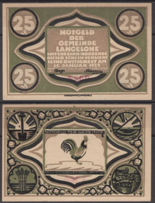 Лангелоэ 25 пфеннигов 1921 курица, Langelohe DeNG 2 765.2a-1/6 бумага UNC (пресс) 8608-13-3-2