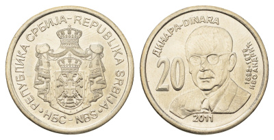 Сербия 20 динаров 2011 Иво Андрич KM 53 медь цинк никель UNC 4695-252