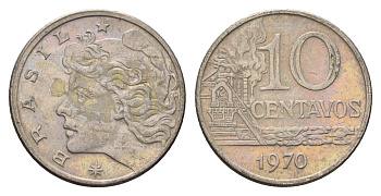Бразилия 10 сентаво 1970 год-тип KM 578.2 медно-никель 4686-644
