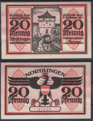 Нердлинген 20 пфеннигов ND (1921) Mehl Grabowski 978.4a-1/5 бумага UNC (пресс) 8592-17-2-1